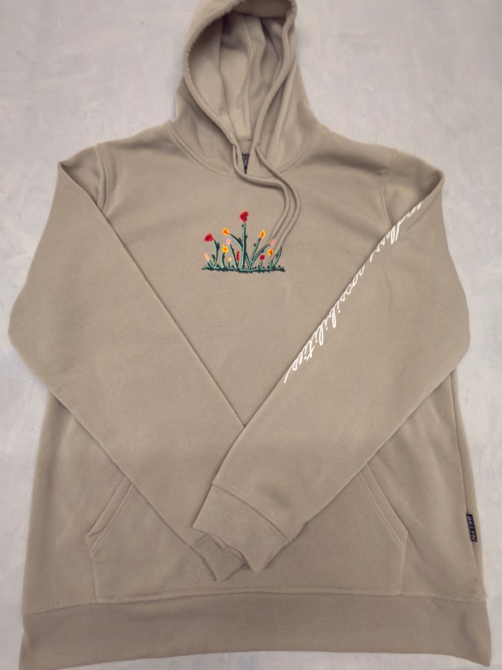 Brooklyn Cloth Beige Hoodie with Multicolor Floral Embroidery